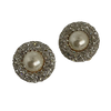 A Pair of Vintage Faux Pearl Clip Earrings with Clear Crystals