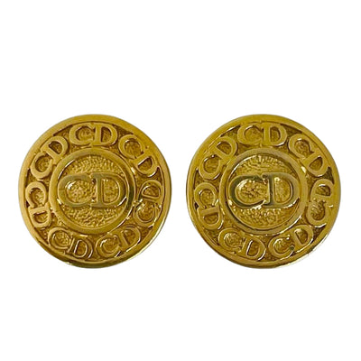 A pair of Vintage Christian Dior Gold Plated Monogram Clip on Earrings