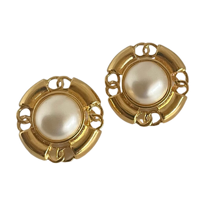 A Pair of Vintage Chanel Large Faux Pearl Clip Earrings