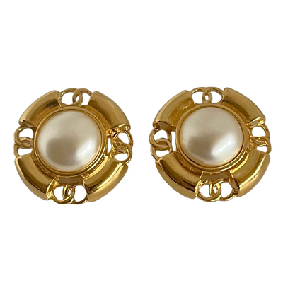 A Pair of Vintage Chanel Large Faux Pearl Clip Earrings