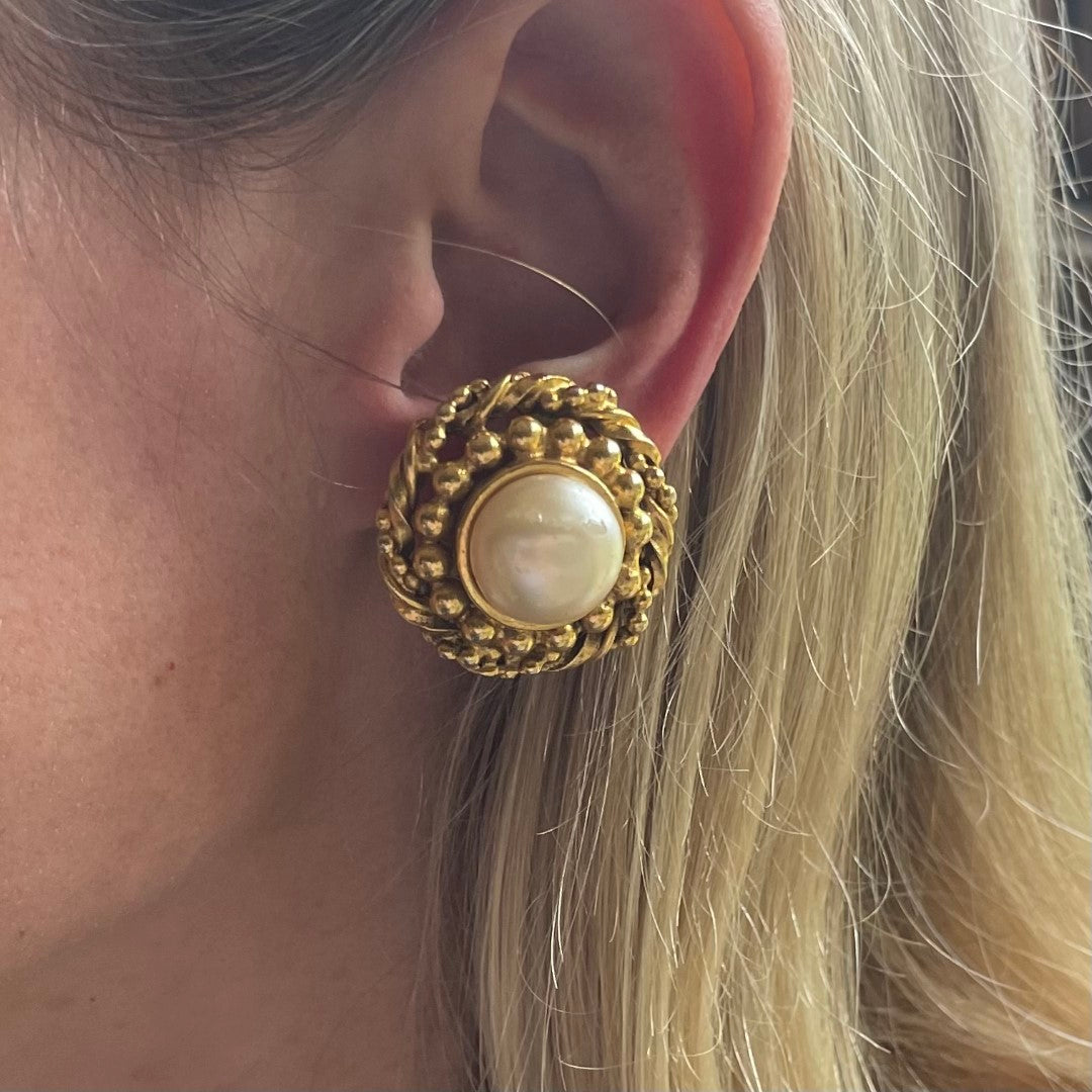 Vintage Chanel Etruscan Pearl Earrings | Vintage | Jennifer Gibson Jewellery