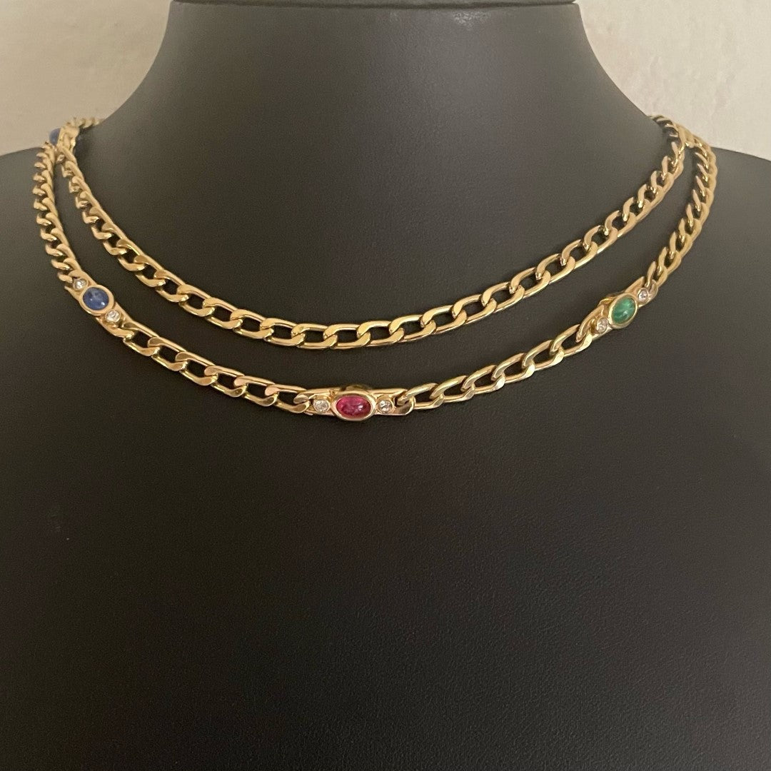 Christian Dior Necklace red and clear crystal stones store gold chain Signed