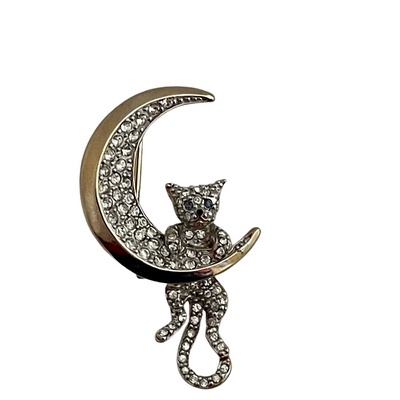 A Vintage Butler & Wilson Cat on Crescent Moon Brooch