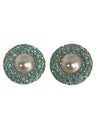 A Pair of Vintage Faux Pearl Clip Earrings with Aqua Coloured Crystals